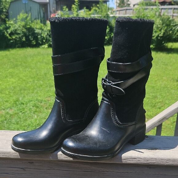 Coach Shoes - Coach Zena Black Leather & Suede Shearling-Lined Boots | Size 9